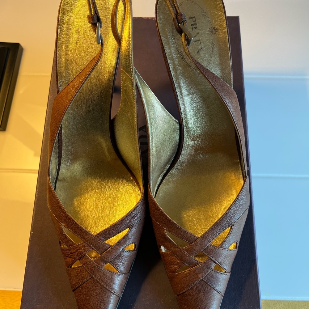 Authentic Brown Leather Prada Slingback Heels